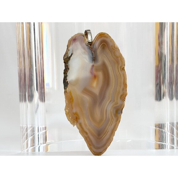 Polished Sliced Agate Geode Crystal Freeform Large Gold Toned Vintage Pendant - Picture 12 of 14